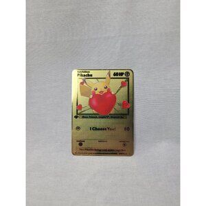 Pikachu I Choose You Love Heart Valentine Gold Metal Card- Brand new